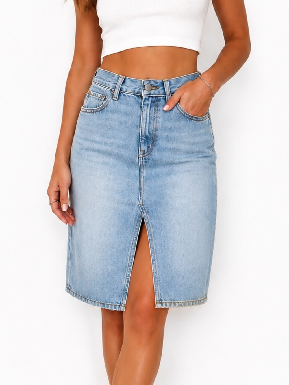 GAP Jeans Y2K Light Wash Denim Front Slit Midi Skirt | Women’s SIZE 2 - Picture 1 of 3